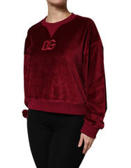 Dolce & Gabbana Red Cotton Velvet Crew Neck Pullover Sweater - Sweaters