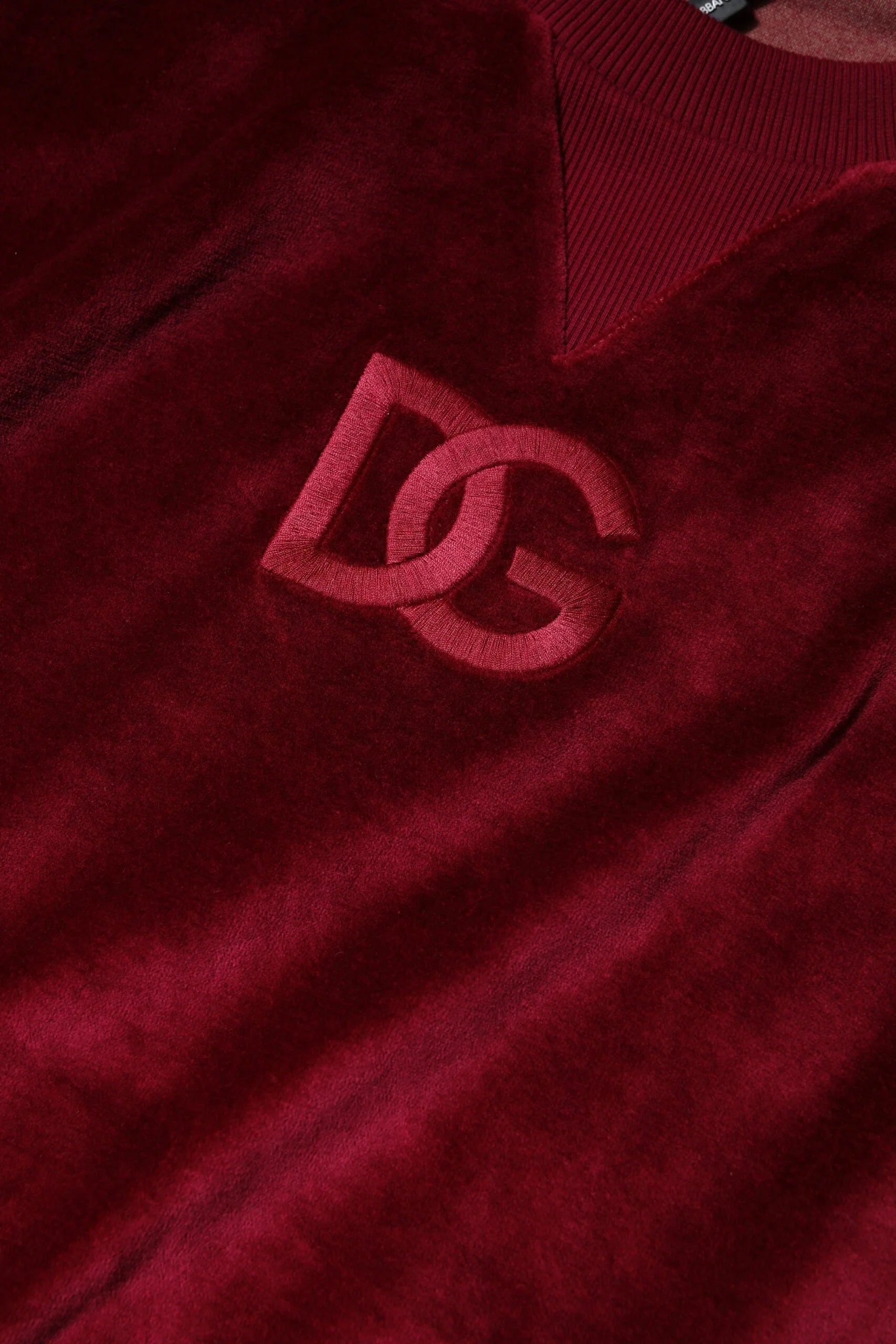 Dolce & Gabbana Red Cotton Velvet Crew Neck Pullover Sweater - Sweaters