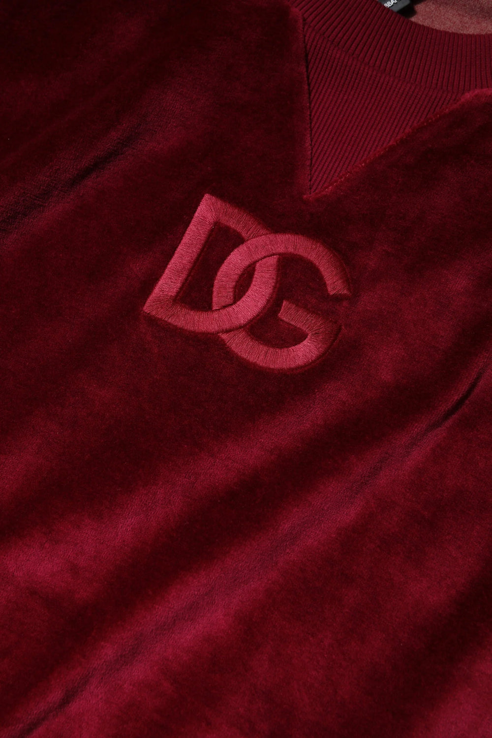 Dolce & Gabbana Red Cotton Velvet Crew Neck Pullover Sweater - Sweaters