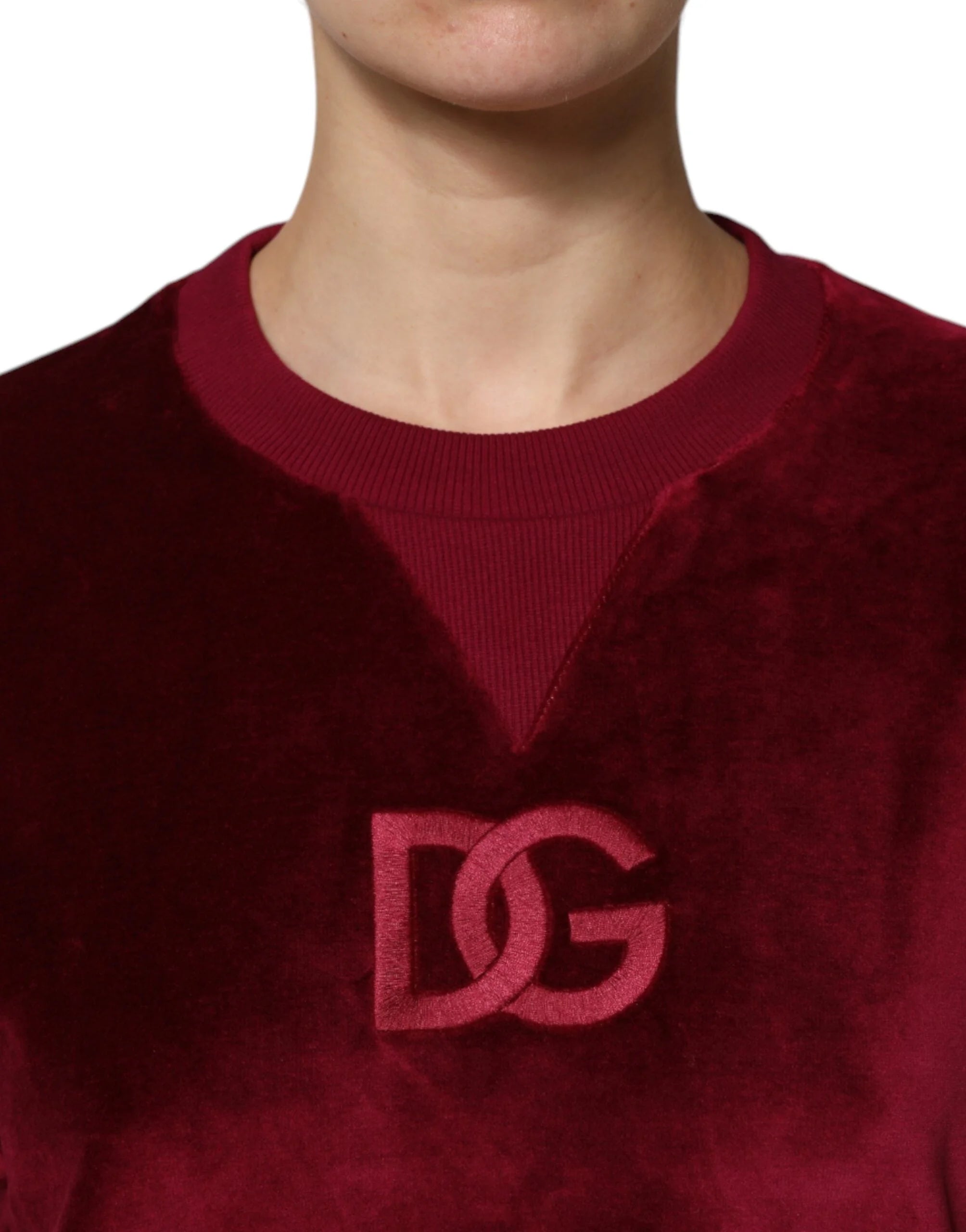 Dolce & Gabbana Red Cotton Velvet Crew Neck Pullover Sweater - Sweaters