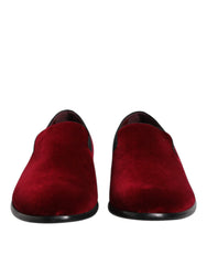 Dolce & Gabbana Red Cotton Velvet Slip On Loafers Formal Shoes - EU43/US10 - Flats