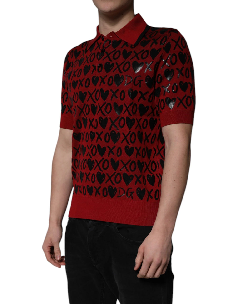 Dolce & Gabbana Red Cotton XOXO Collared Polo T-shirt - Polos