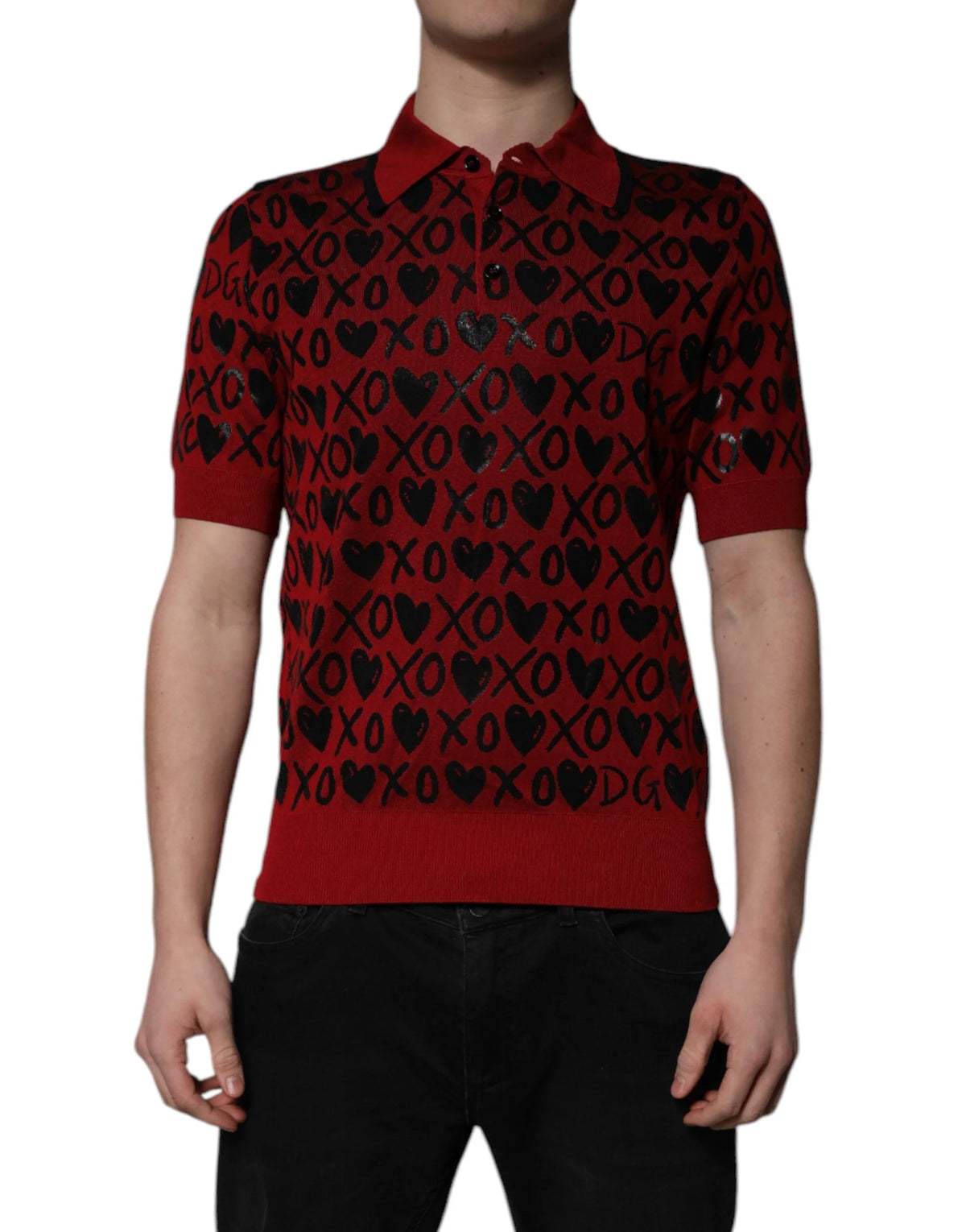 Dolce & Gabbana Red Cotton XOXO Collared Polo T-shirt - Polos