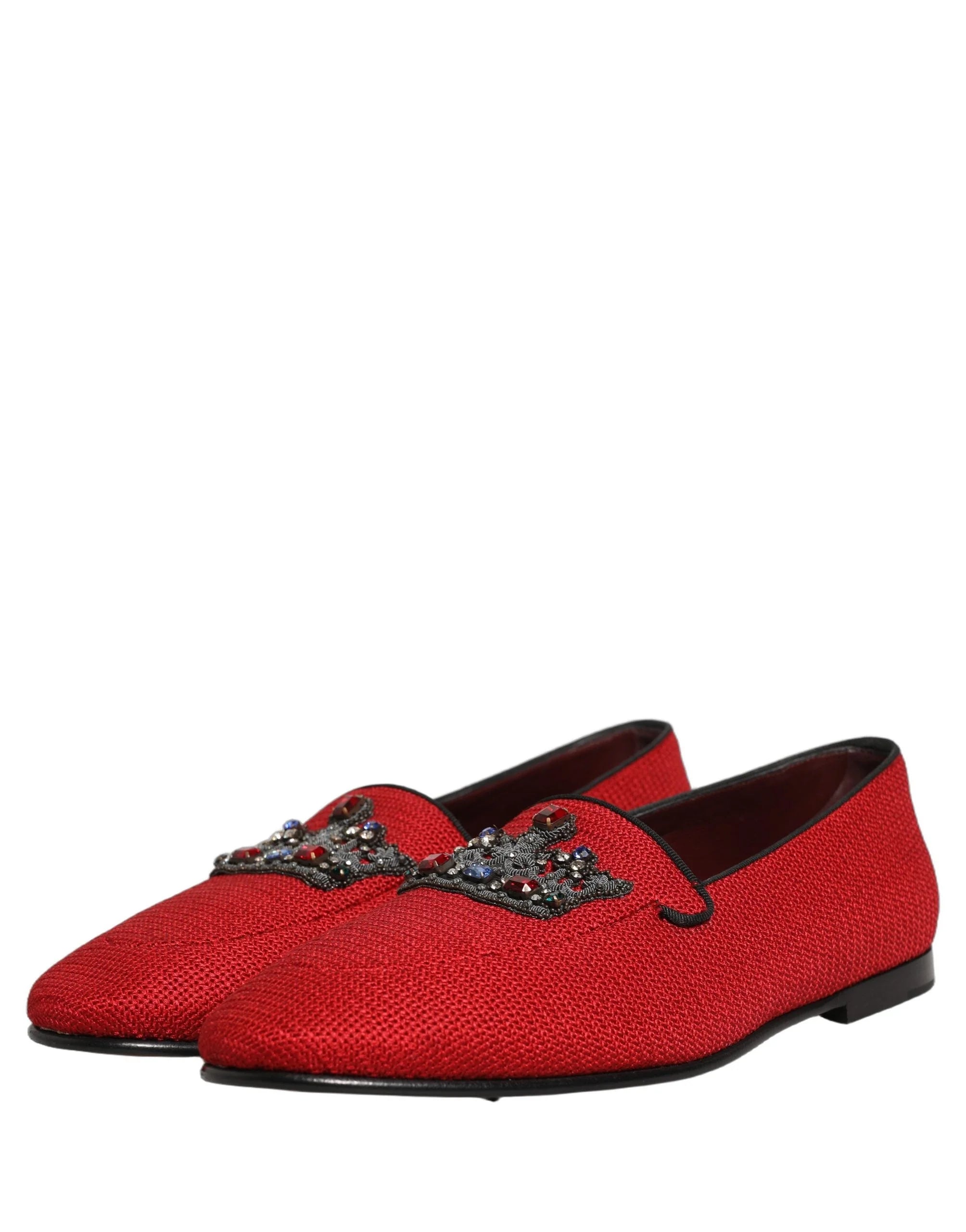 Dolce & Gabbana Red Crown Embellished Dress Loafers Shoes - EU44/US11
