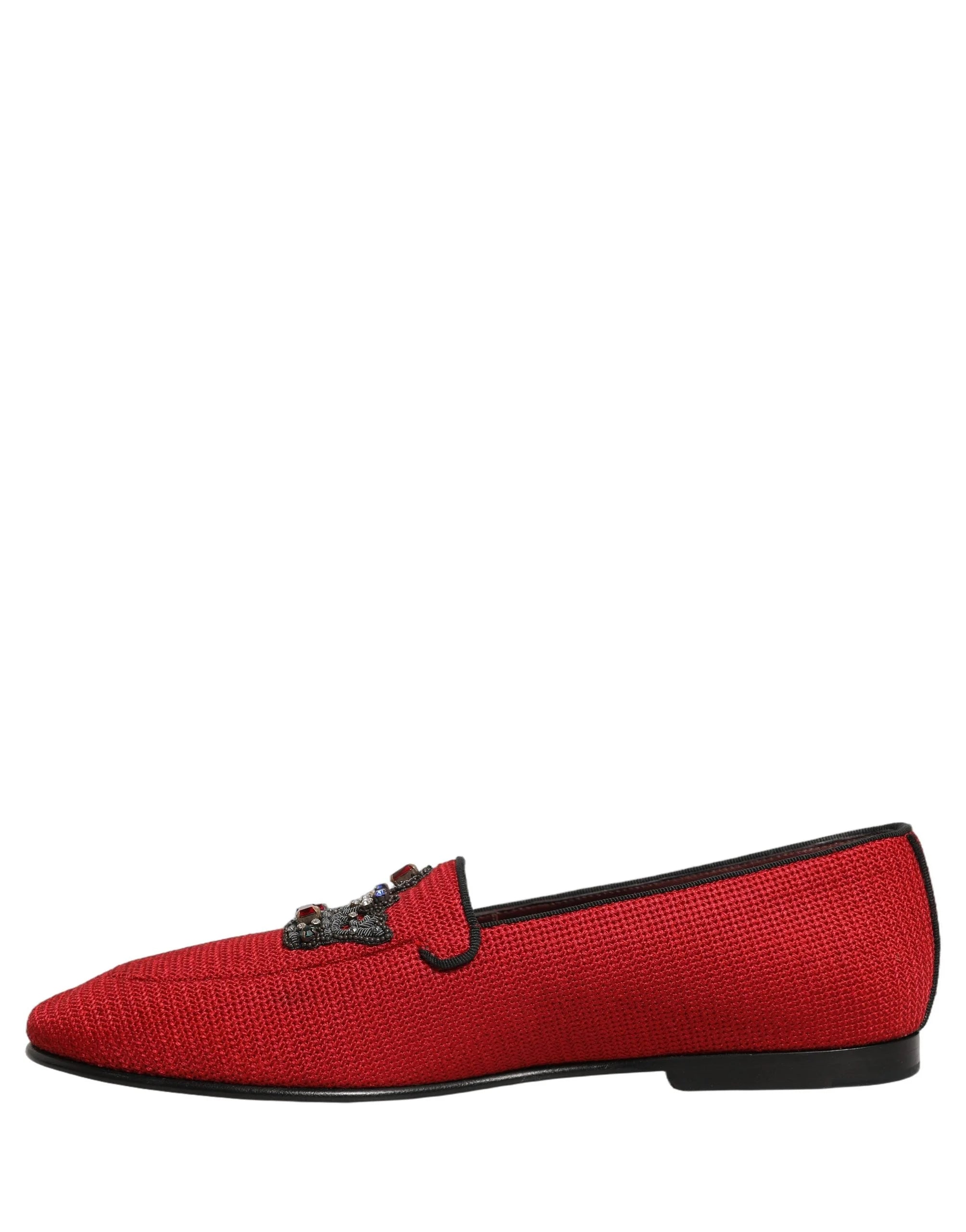 Dolce & Gabbana Red Crown Embellished Dress Loafers Shoes - EU44/US11