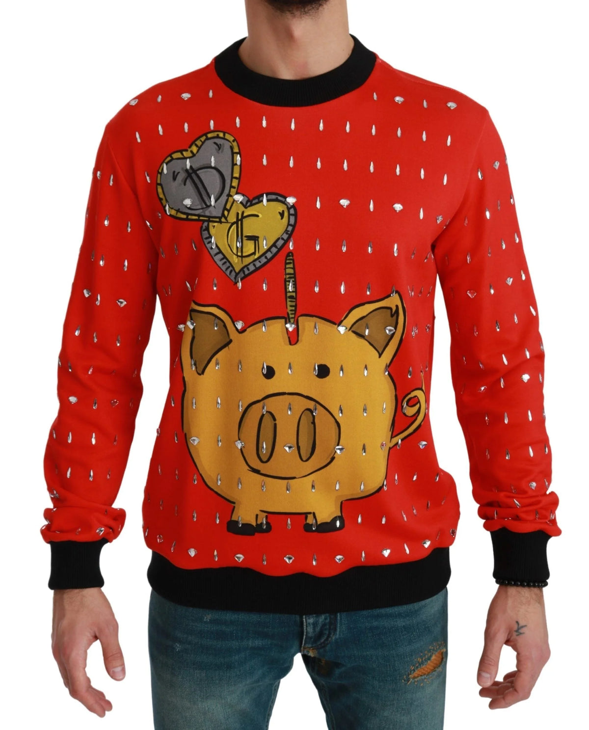 Dolce & Gabbana Red Crystal Pig of the Year Sweater - Sweaters