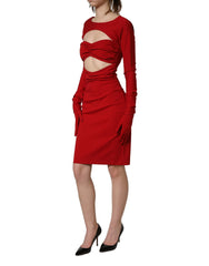 Dolce & Gabbana Red Cut Out Bodycon Long Sleeves Sheath Glove Dress - IT36|XXS