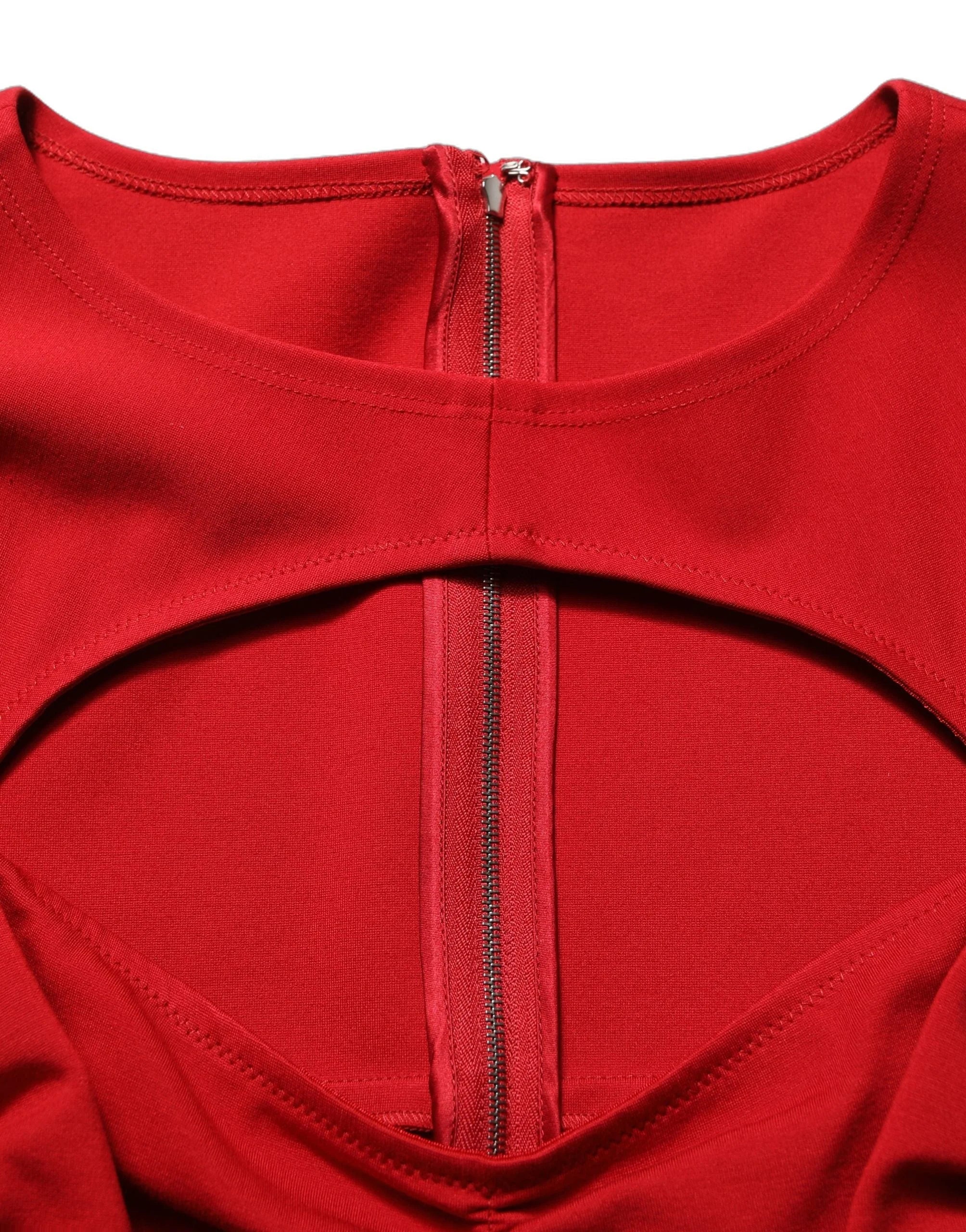 Dolce & Gabbana Red Cut Out Bodycon Long Sleeves Sheath Glove Dress - IT36|XXS