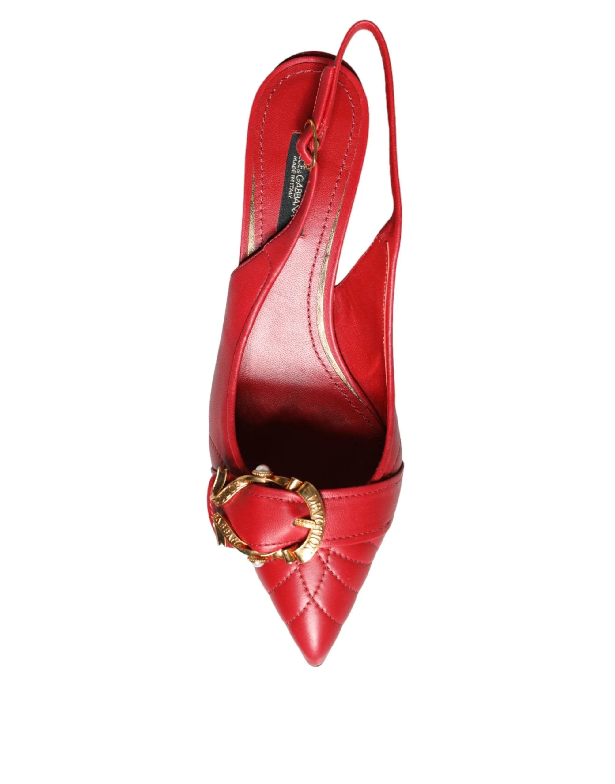 Dolce & Gabbana Red Devotion Leather Heels Slingback Shoes - Heels