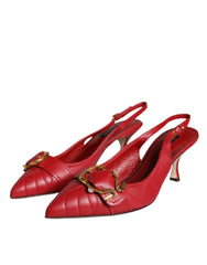 Dolce & Gabbana Red Devotion Leather Heels Slingback Shoes - Heels