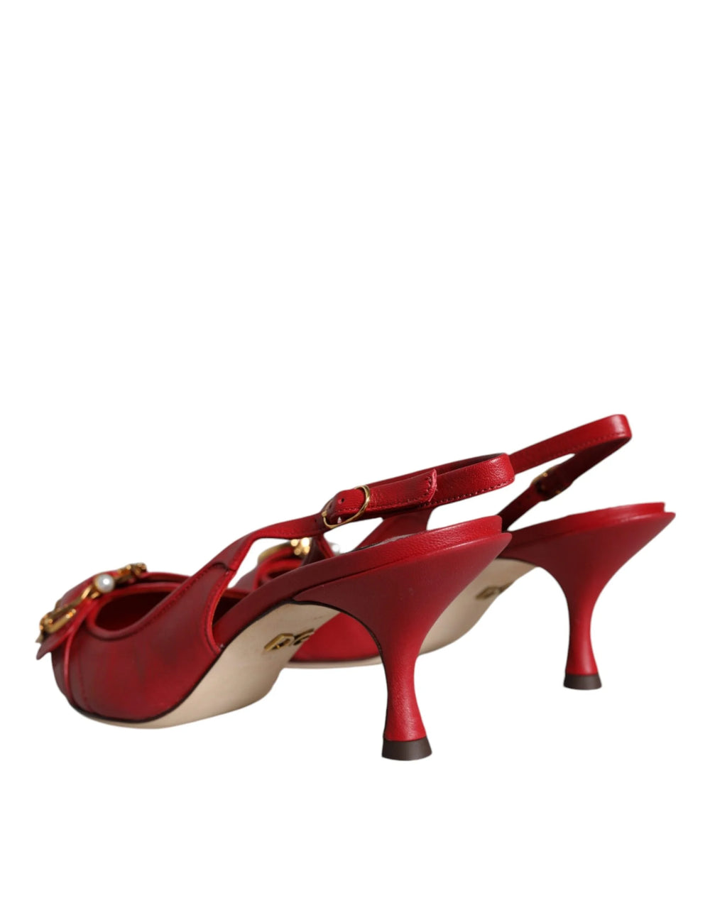 Dolce & Gabbana Red Devotion Leather Heels Slingback Shoes - Heels