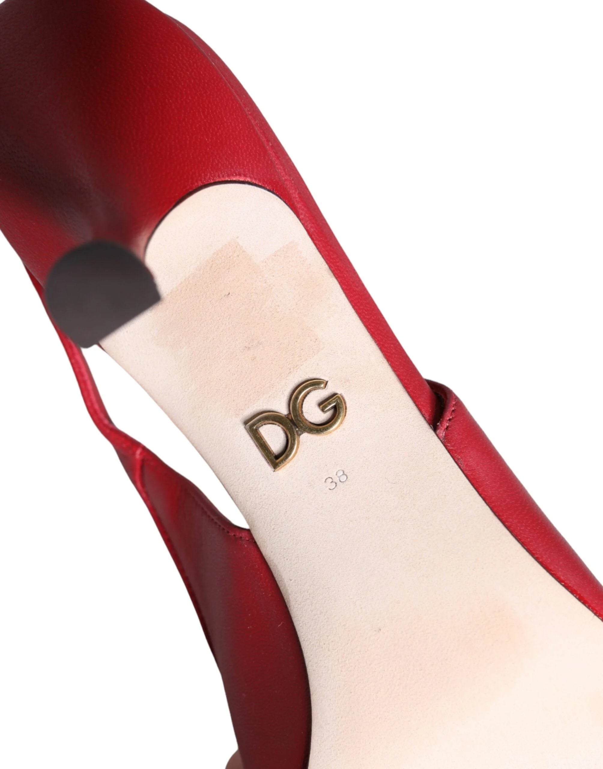 Dolce & Gabbana Red Devotion Leather Heels Slingback Shoes - Heels