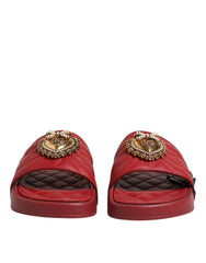 Dolce & Gabbana Red Devotion Matelassé Leather Slides Shoes - Sandals