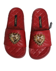 Dolce & Gabbana Red Devotion Matelassé Leather Slides Shoes - Sandals