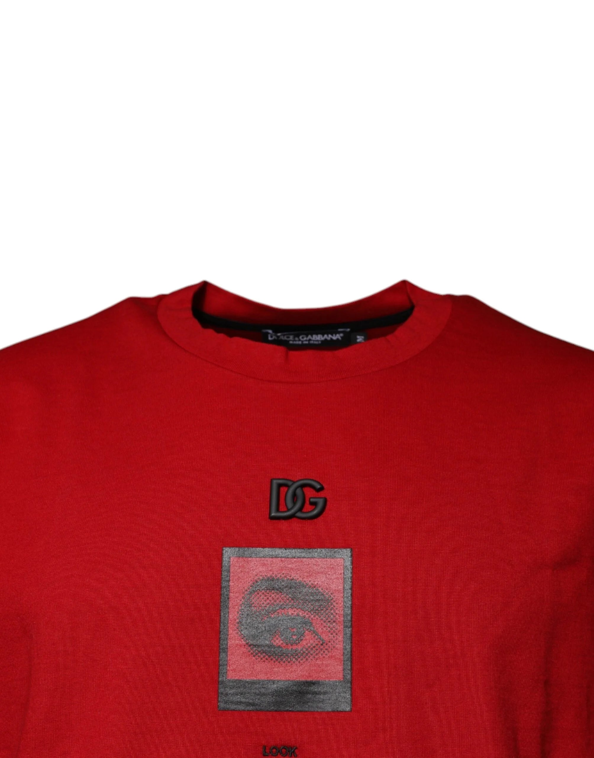 Dolce & Gabbana Red DG Eye Cotton Crew Neck T-shirt - T-Shirts