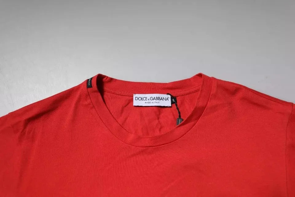 Dolce & Gabbana Red DG Logo Patch Cotton Crew Neck T-shirt - IT46 | S - T-Shirts