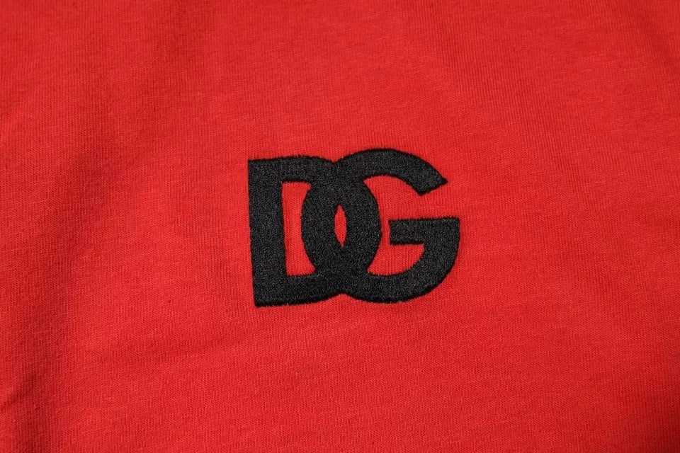 Dolce & Gabbana Red DG Logo Patch Cotton Crew Neck T-shirt - IT46 | S - T-Shirts