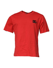 Dolce & Gabbana Red DG Logo Patch Cotton Crew Neck T-shirt - IT46 | S - T-Shirts