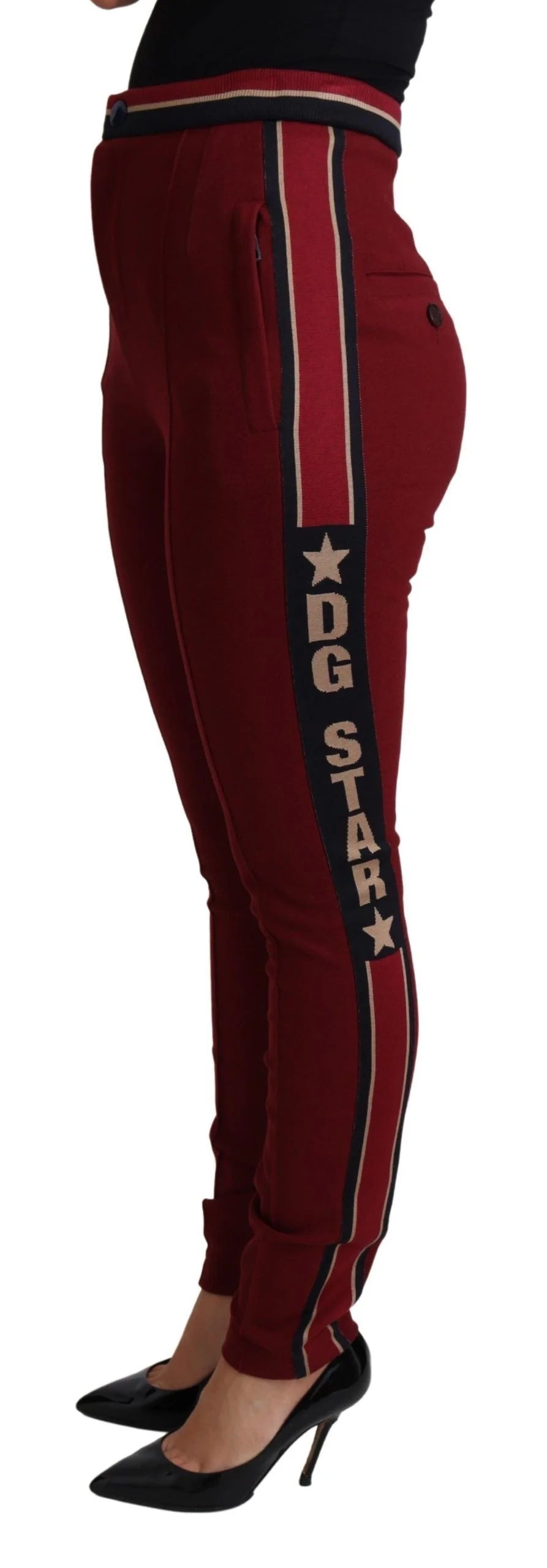 Dolce & Gabbana Red DG Star Striped Skinny Cotton Pant - IT40|S - Trousers