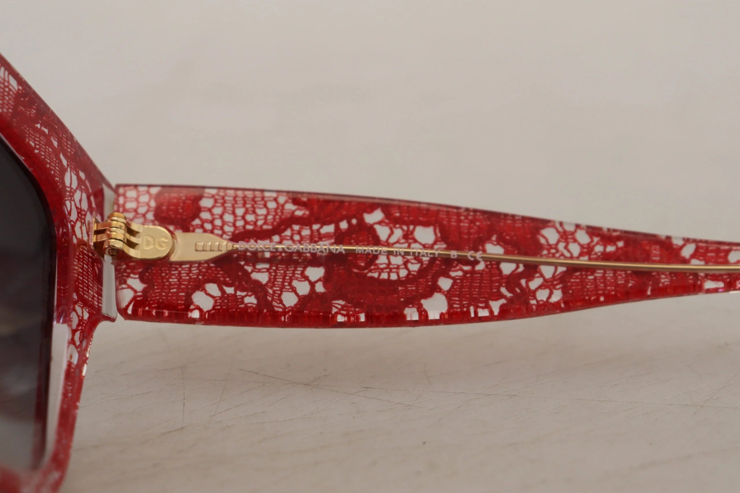 Dolce & Gabbana Red DG4231F Lace Acetate Rectangle Shades Sunglasses - Sunglasses