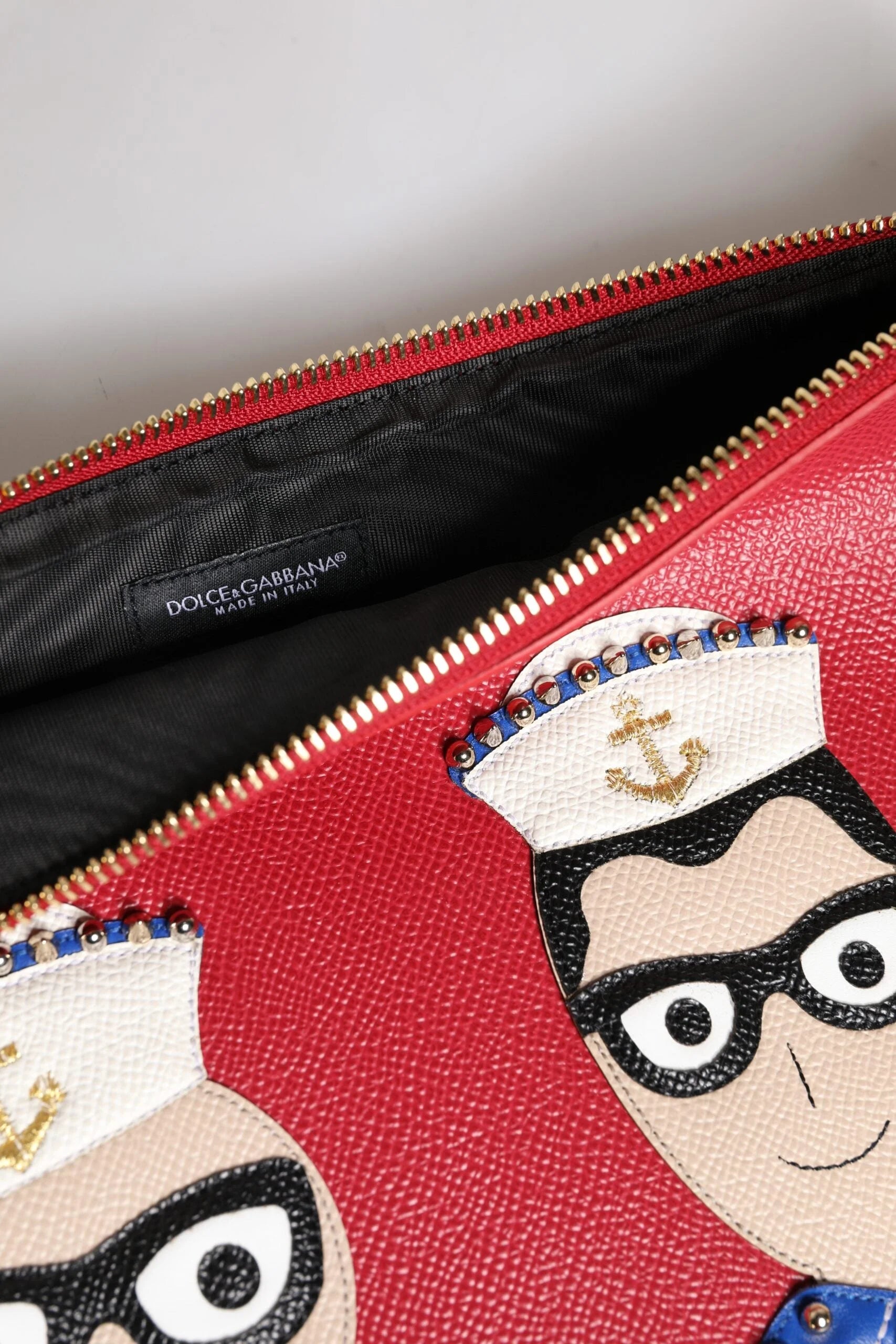 Dolce & Gabbana Red #DGFamily Embellished Leather Clutch Bag - Clutch Bags