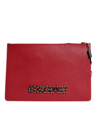 Dolce & Gabbana Red #DGFamily Embellished Leather Clutch Bag - Clutch Bags