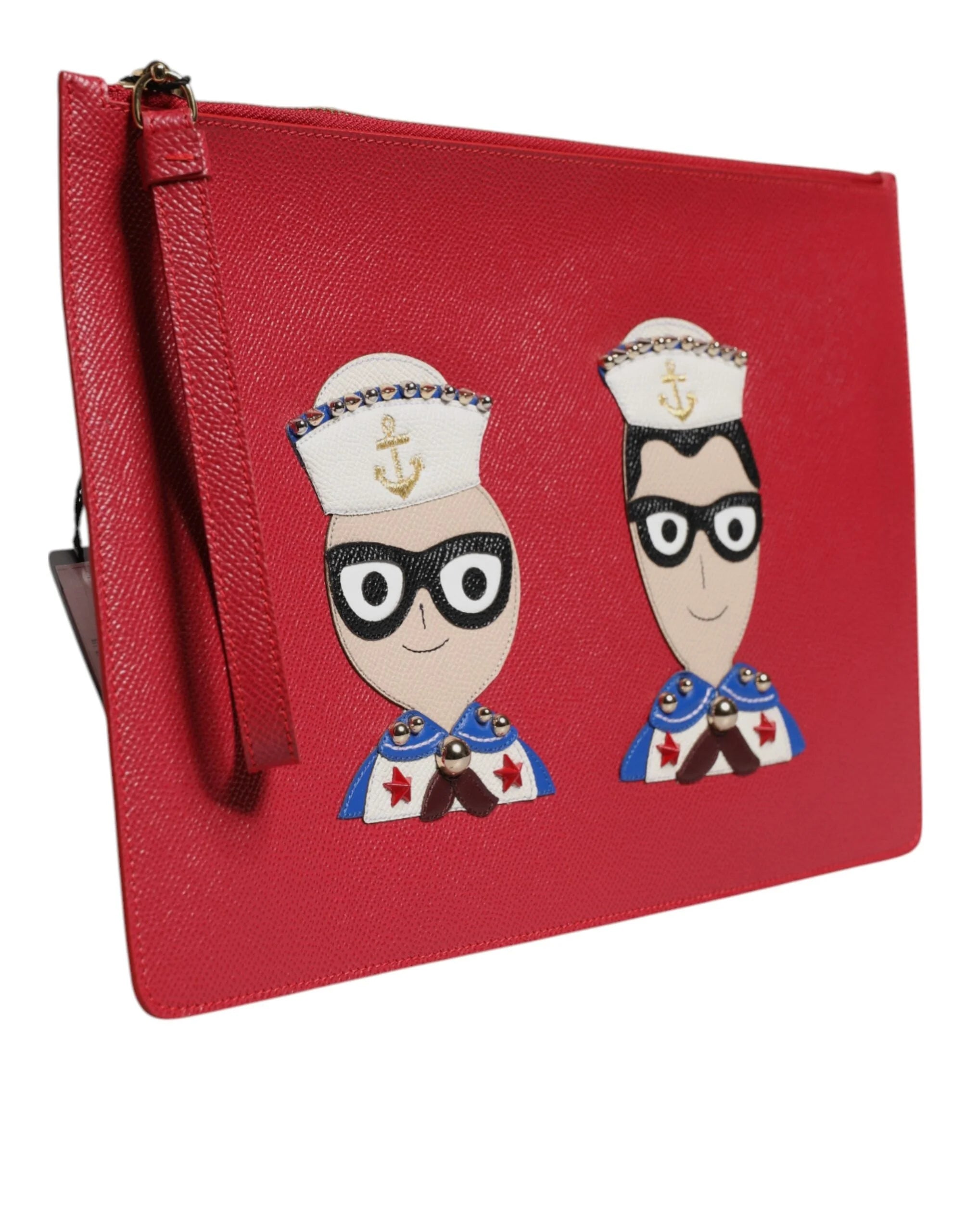 Dolce & Gabbana Red #DGFamily Embellished Leather Clutch Bag - Clutch Bags