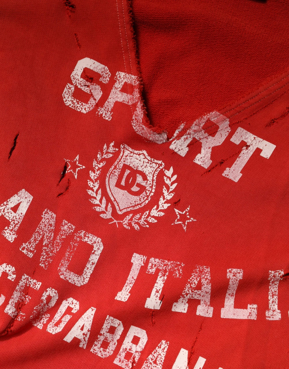 Dolce & Gabbana Red Distressed Cotton V-Neck Sweatshirt Men Sweater - IT54 | XL