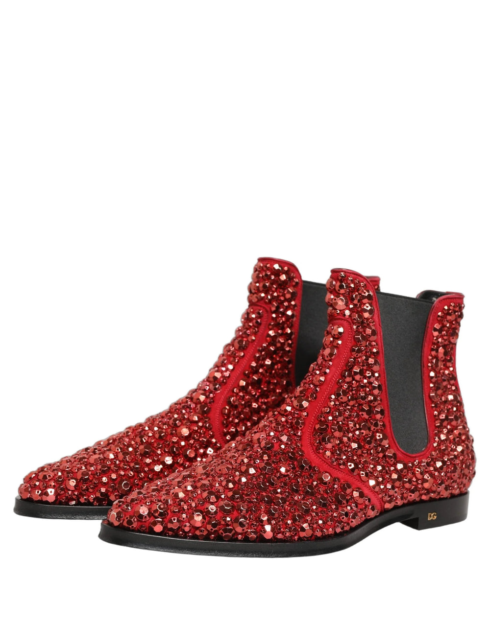 Dolce & Gabbana Red Embellished Chelsea Ankle Boots Shoes - EU44/US11