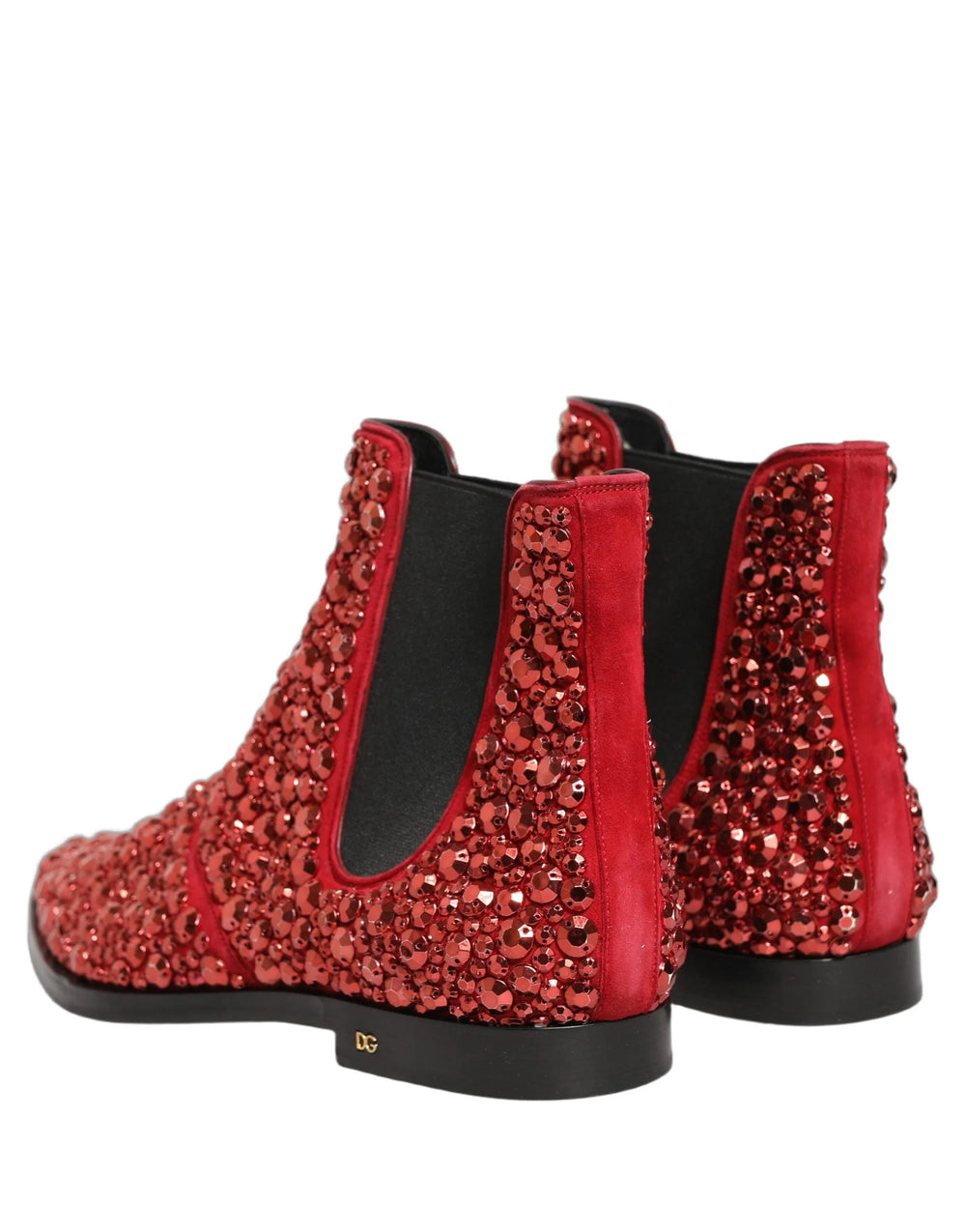 Dolce & Gabbana Red Embellished Chelsea Ankle Boots Shoes - EU44/US11