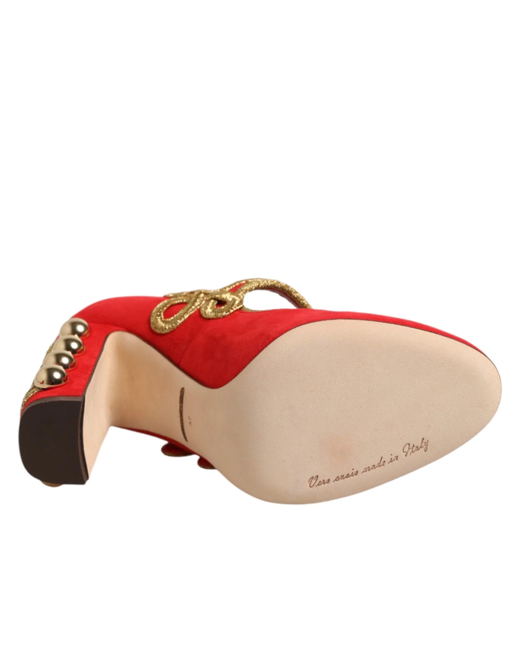 Dolce & Gabbana Red Embellished MARY JANES Pumps Shoes - EU37/US6.5