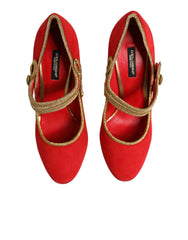 Dolce & Gabbana Red Embellished MARY JANES Pumps Shoes - EU37/US6.5