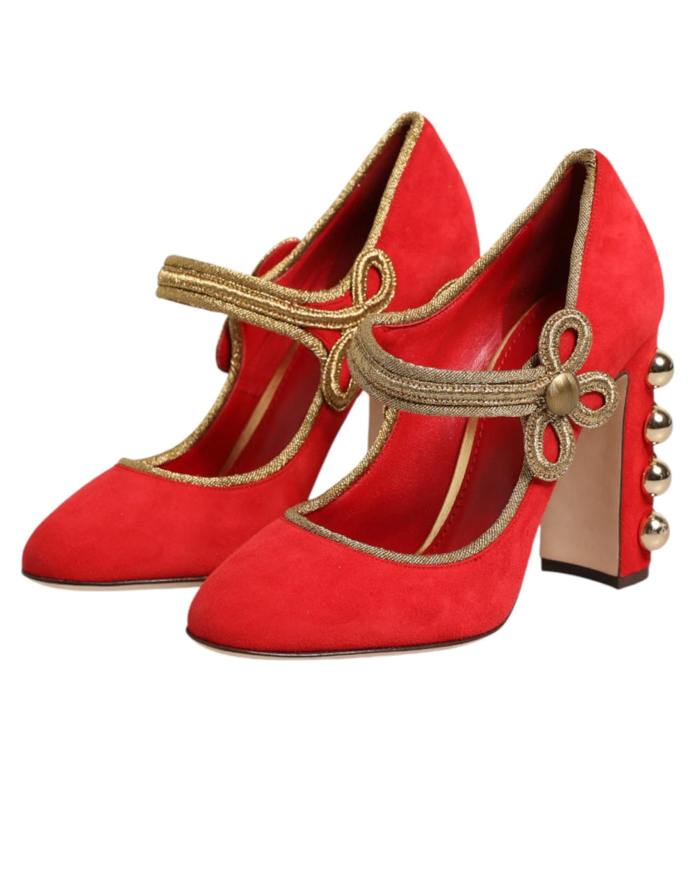 Dolce & Gabbana Red Embellished MARY JANES Pumps Shoes - EU37/US6.5