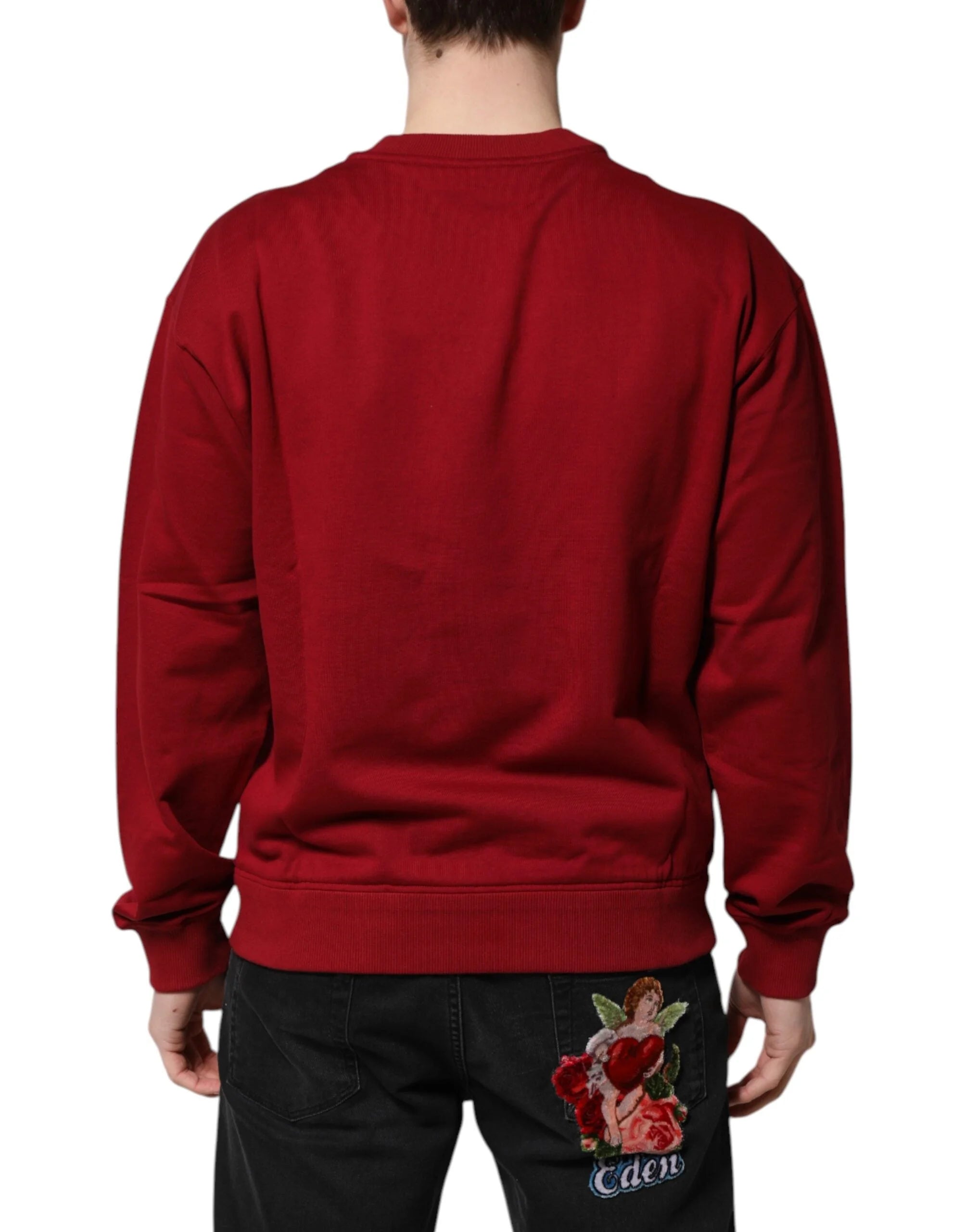 Dolce & Gabbana Red Embossed Logo Cotton Crew Neck Sweater - Sweaters