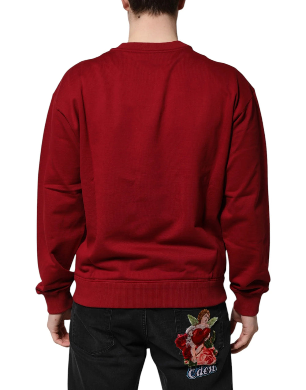 Dolce & Gabbana Red Embossed Logo Cotton Crew Neck Sweater - Sweaters