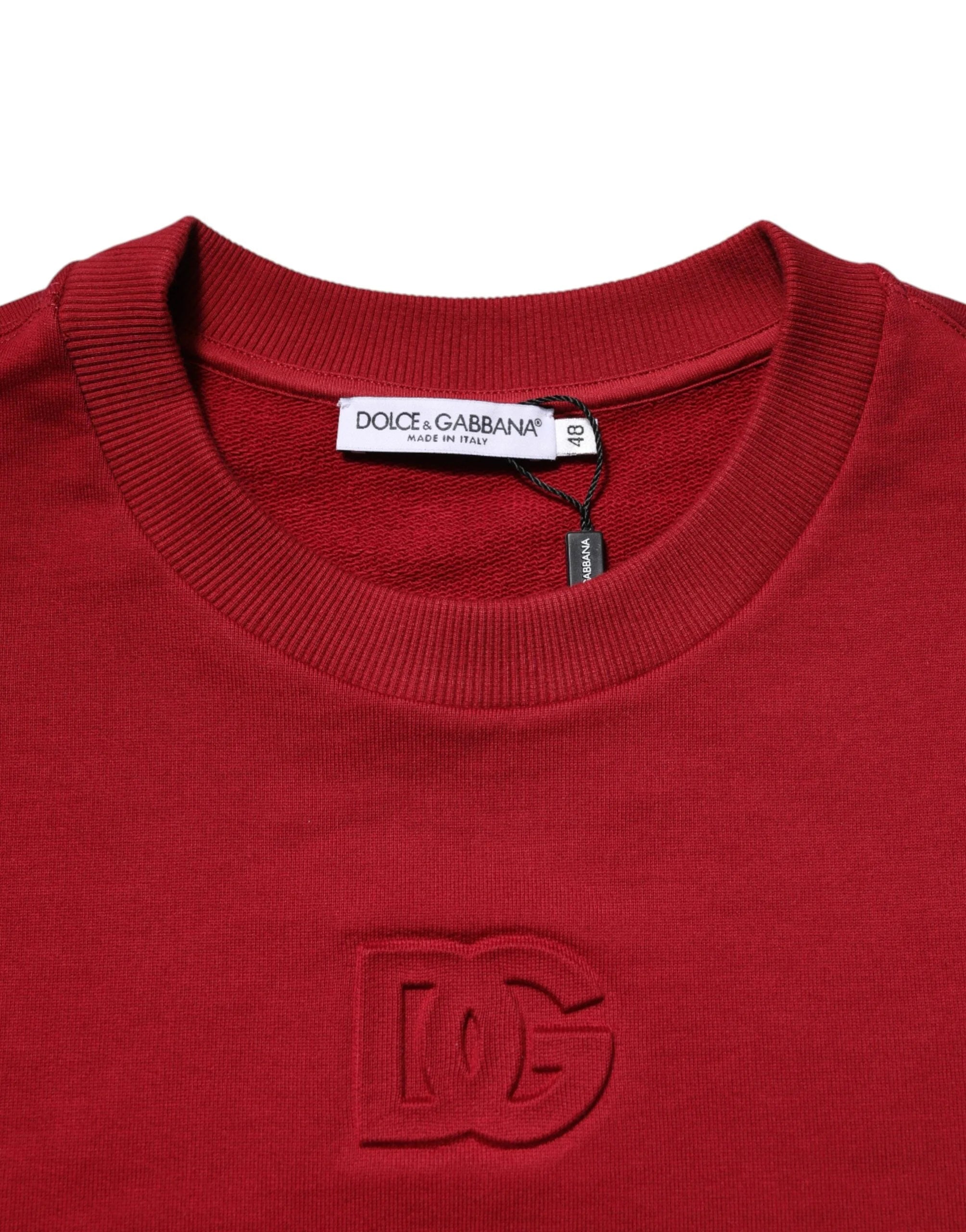 Dolce & Gabbana Red Embossed Logo Cotton Crew Neck Sweater - Sweaters