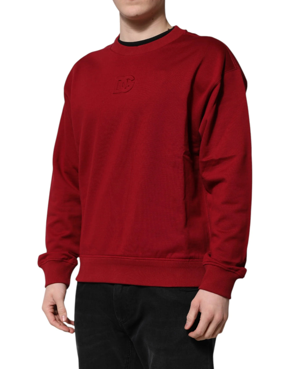 Dolce & Gabbana Red Embossed Logo Cotton Crew Neck Sweater - Sweaters