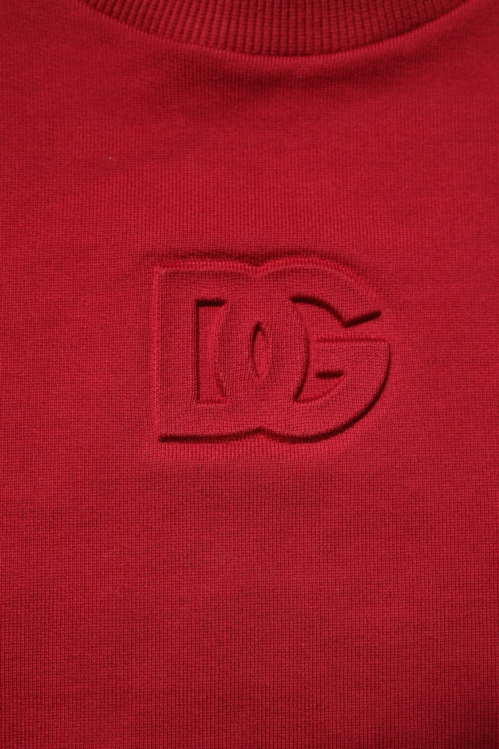 Dolce & Gabbana Red Embossed Logo Cotton Crew Neck Sweater - Sweaters