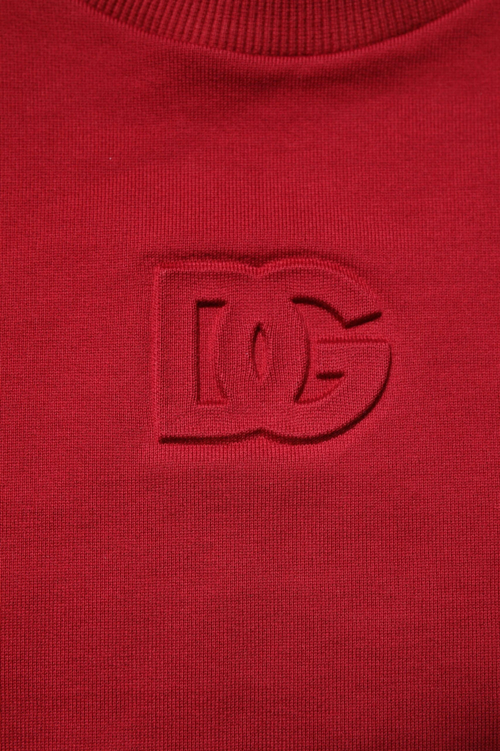 Dolce & Gabbana Red Embossed Logo Cotton Crew Neck Sweater - Sweaters