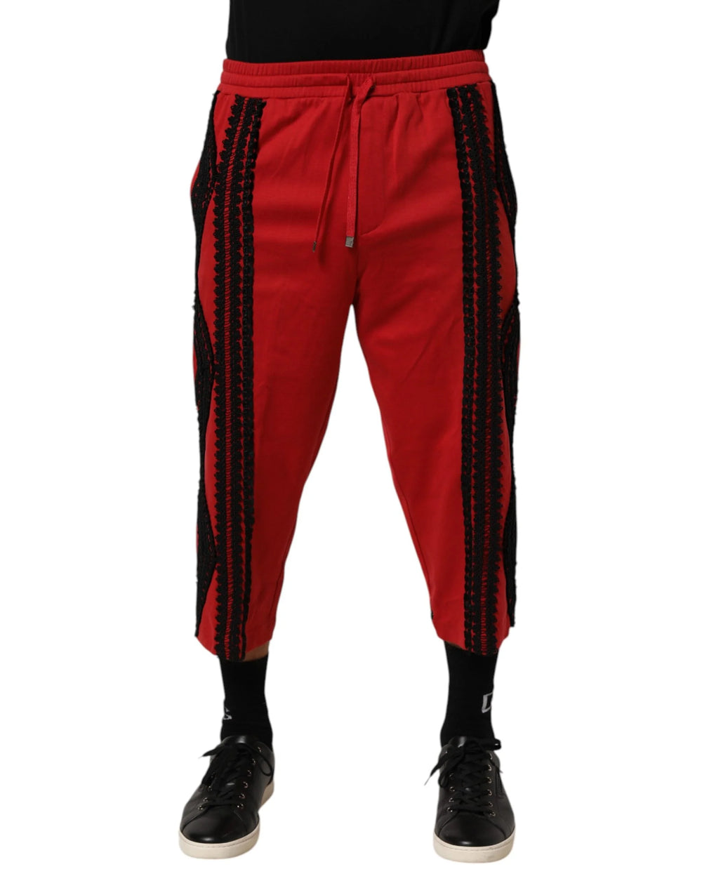 Dolce & Gabbana Red Embroidered Casual Cropped Trouser Pants - Trousers
