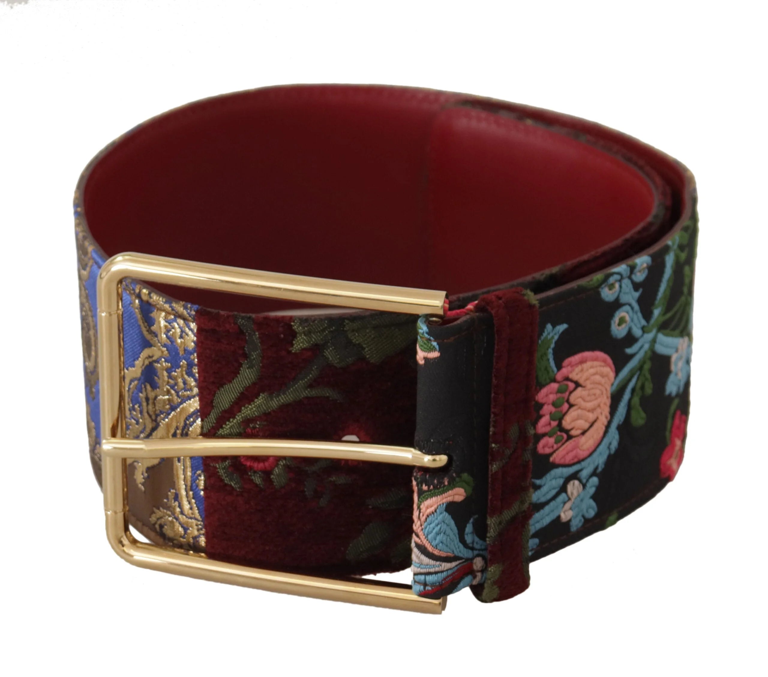 Dolce & Gabbana Red Embroidered Leather Gold Logo Metal Buckle Belt - 70 cm / 28 Inches - Belts