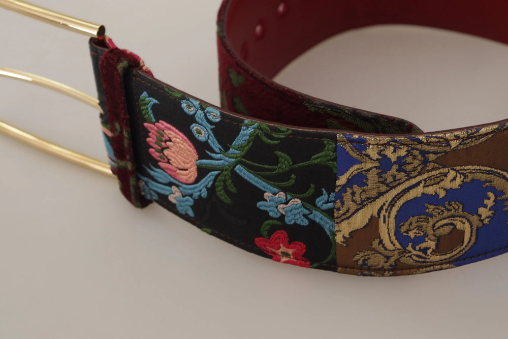 Dolce & Gabbana Red Embroidered Leather Gold Logo Metal Buckle Belt - 70 cm / 28 Inches - Belts