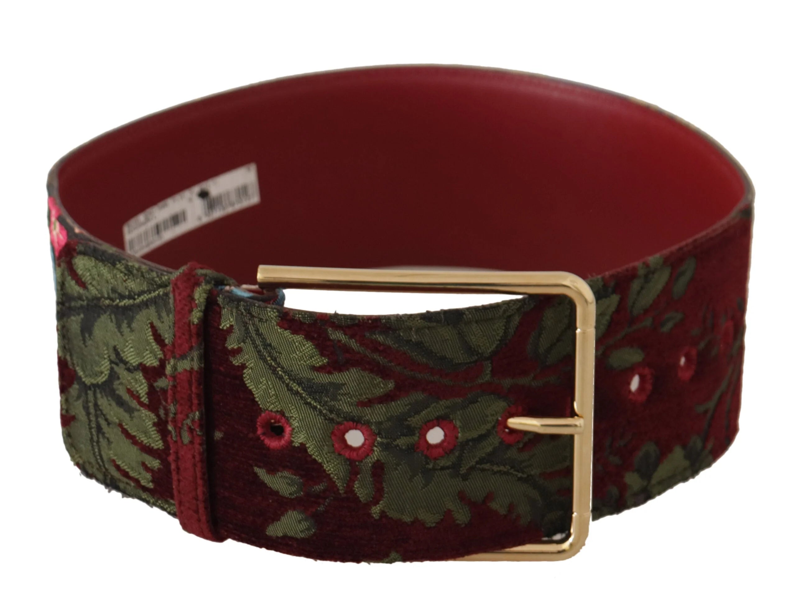 Dolce & Gabbana Red Embroidered Leather Gold Logo Metal Buckle Belt - 70 cm / 28 Inches - Belts