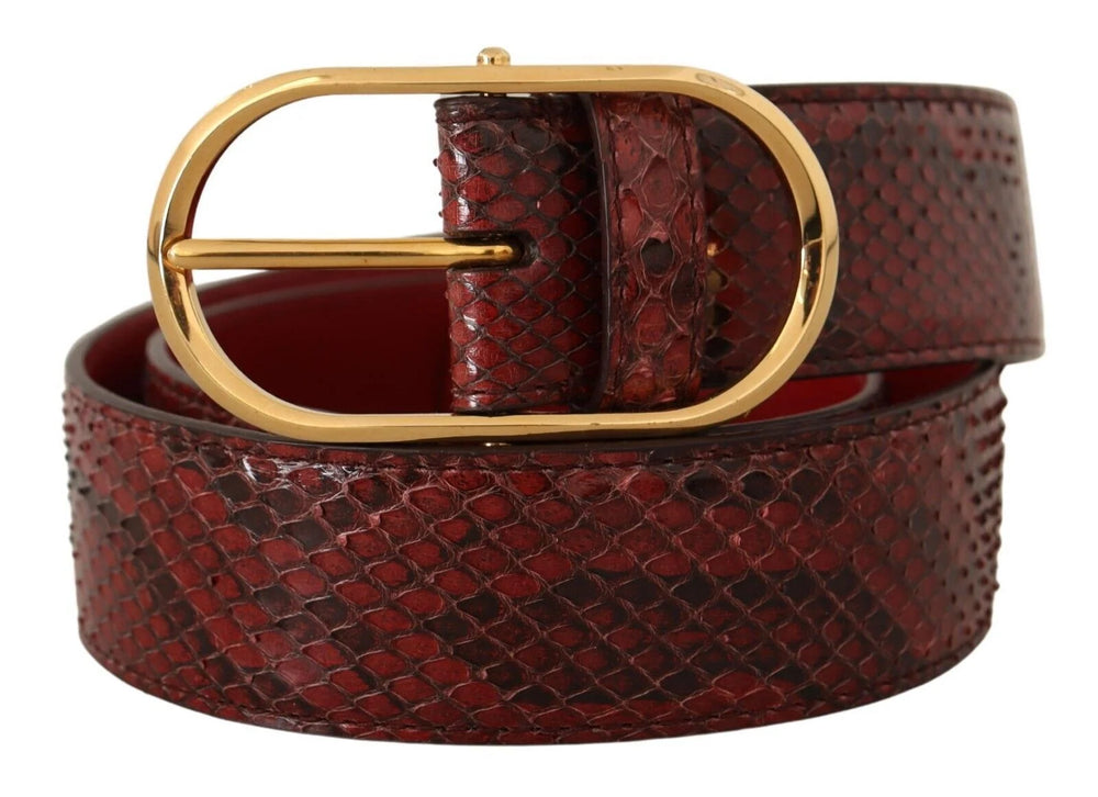 Dolce & Gabbana Red Exotic Leather Gold Oval Buckle Belt - Belts