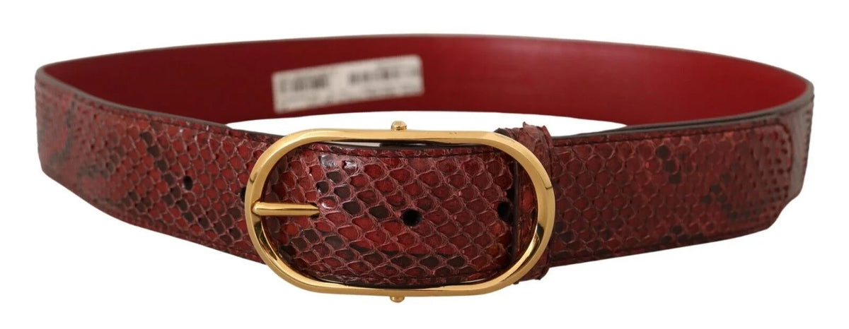 Dolce & Gabbana Red Exotic Leather Gold Oval Buckle Belt - Belts