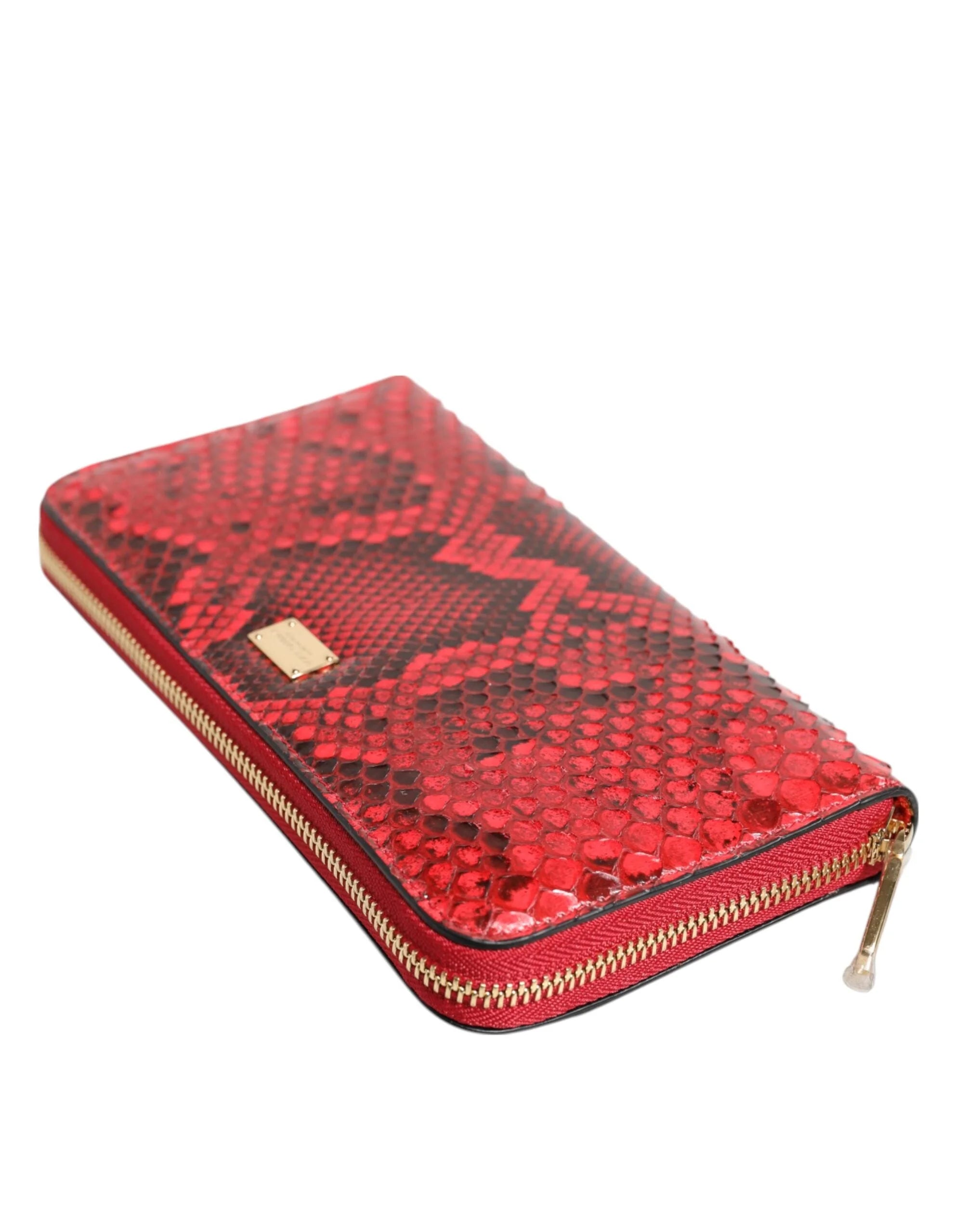 Dolce & Gabbana Red Exotic Leather Zip Around Continental Clutch Wallet - Wallets