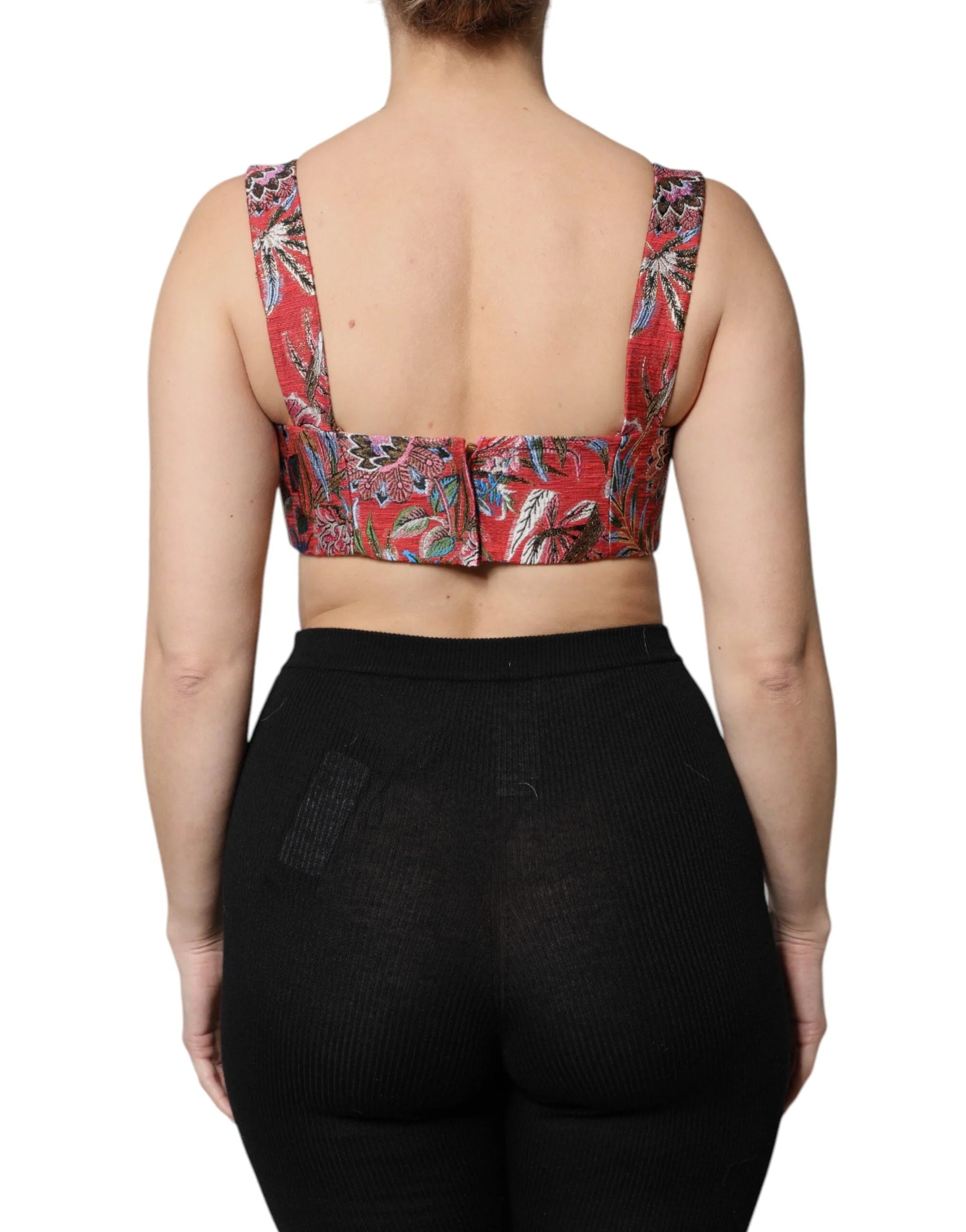 Dolce & Gabbana Red Floral Brocade Cropped Bustier Corset Top - Tank Tops