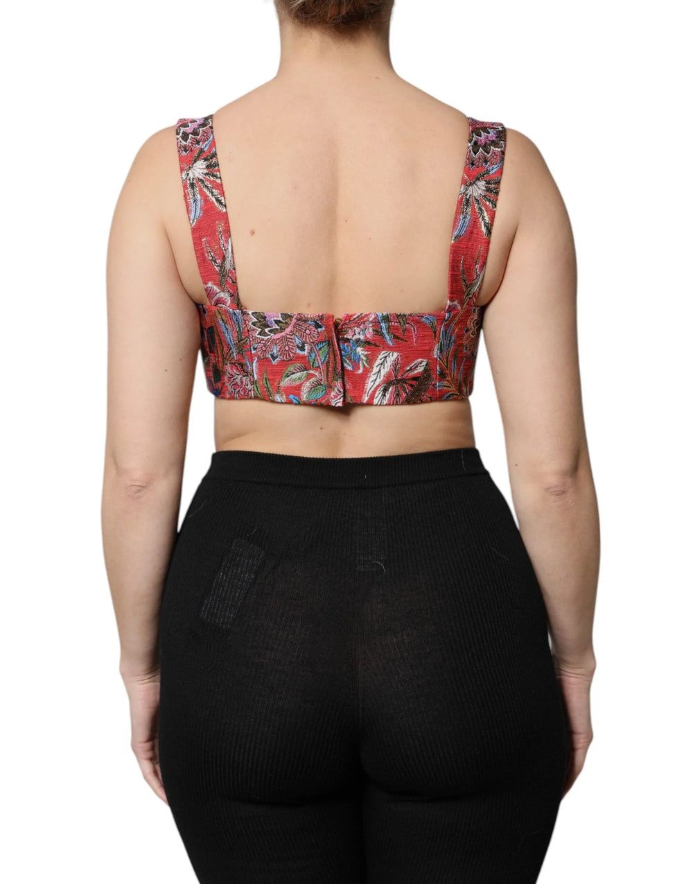 Dolce & Gabbana Red Floral Brocade Cropped Bustier Corset Top - Tank Tops