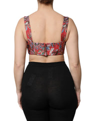 Dolce & Gabbana Red Floral Brocade Cropped Bustier Corset Top - Tank Tops