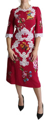 Dolce & Gabbana Red Floral Embroidered Sheath Midi Dress - IT42|M - Dresses